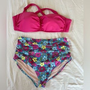 NWT - Cupshe Pink Floral Two Piece Bikini